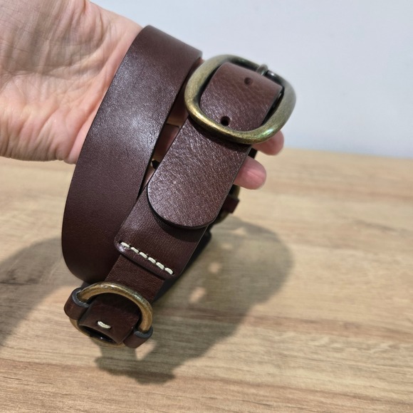 Eddie Bauer Accessories - Eddie Bauer Belt Women M Brown Leather Italy Brass Buckles Equestrian Cottage